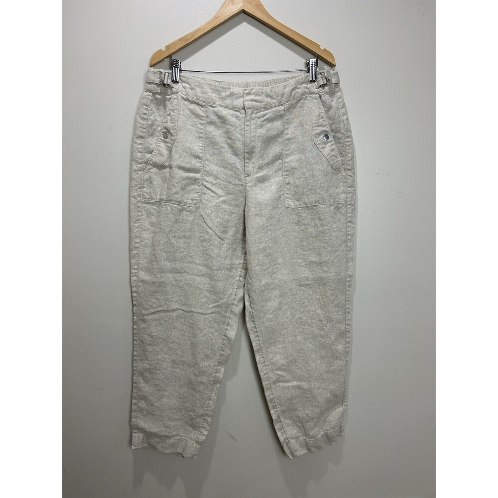 Athleta Voyage Linen Pants Beige Cropped Women's Size 16
